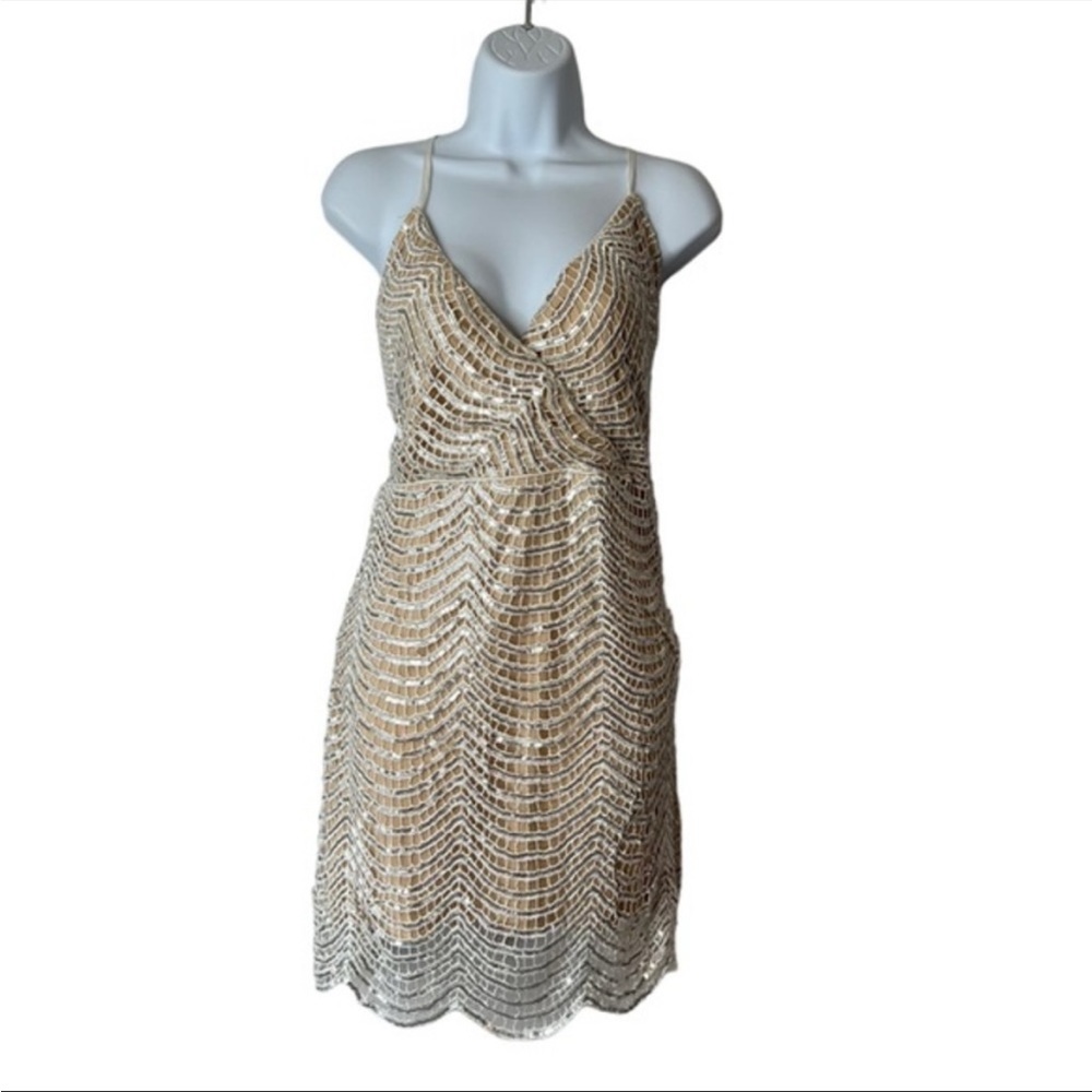 Lulus Lele White and Silver Sequin bejeweled Mini Dress